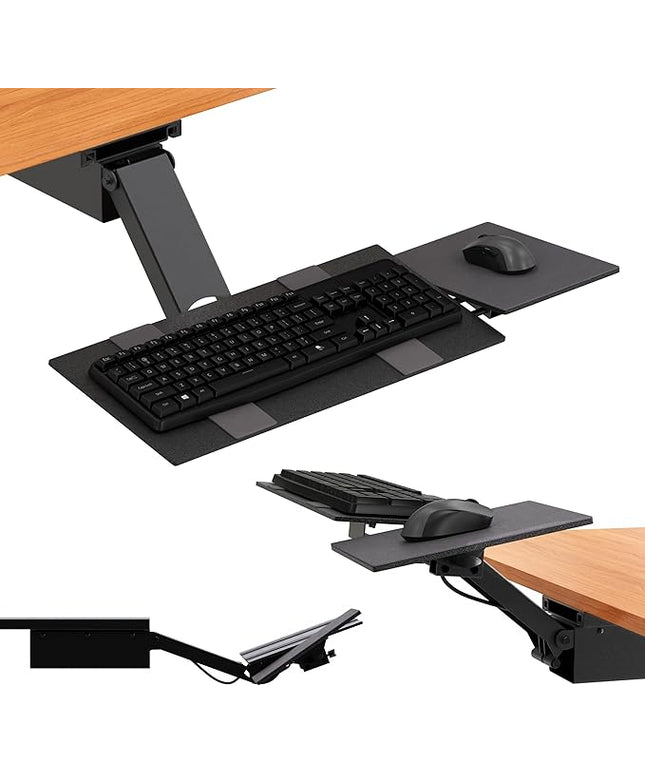 Uncaged Ergonomics KT2-b Under-Desk Adjustable Height & Angle Sit to Stand Up Keyboard Tray with negative tilt Best standing desk computer keyboard holder drawer