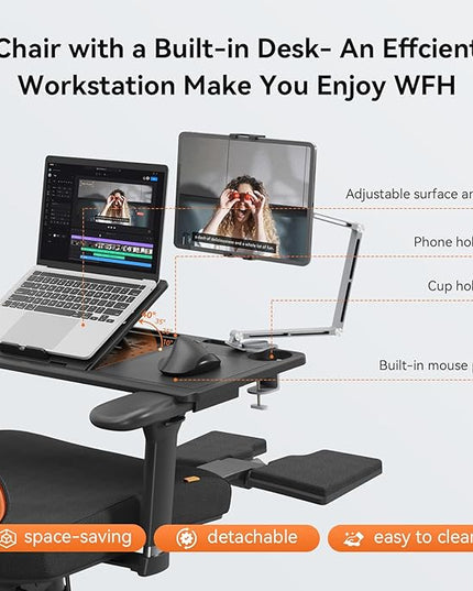 Newtral Office Chair Ergonomic - Home Office Desk Chair, Big and Tall Office Chair, Auto-Following Lumbar Support for Back Pain, Adjustable Seat Depth and Height (with Footrest + Laptop Tray, Black)