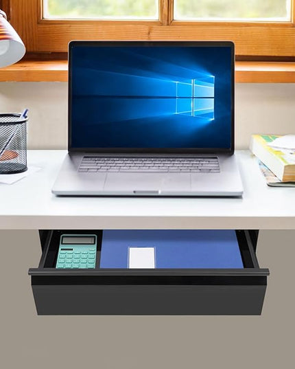 LEYSRIS 17.7" Lx9 W Under Desk Storage Drawer, Black Sliding Pull-Out Drawer for Sit Stand Workstation