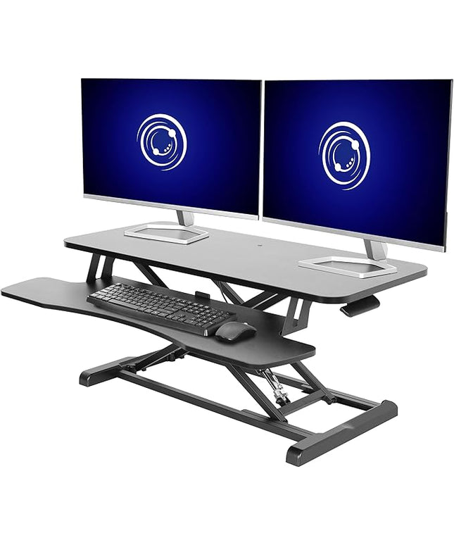 VIVO 36 inch Desk Converter, K Series, Height Adjustable Sit to Stand Riser, Dual Monitor and Laptop Workstation with Wide Keyboard Tray, Black, DESK-V036KB