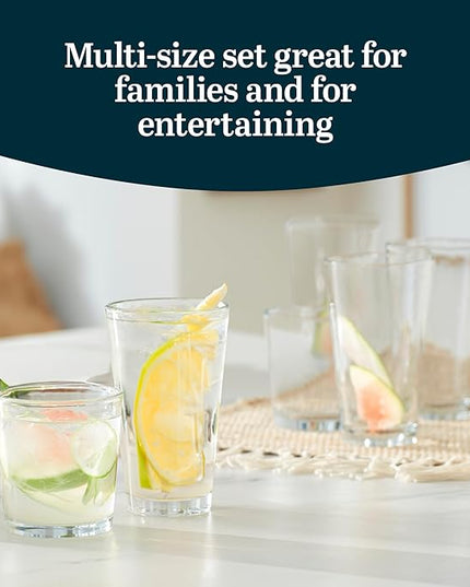 Libbey Preston Tumbler and Rocks Glass Cups Set, All Purpose Everyday Drinking Glasses Set of 16, Glassware Drinking Glasses for Birthdays, Dinners