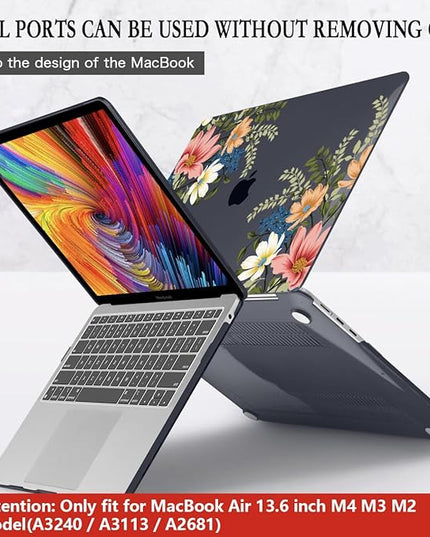 CISSOOK Compatible with MacBook Air 13.6 Inch Case 2025 2024 2023 2022, Plastic Hard Shell Case with Keyboard Cover for MacBook Air 13.6 M2 M3 M4 Chip A2681 A3113 A3240 Model, Retro Flower