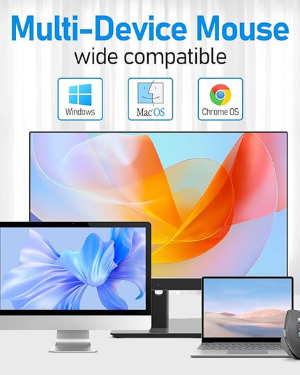 INFINMIND Wireless Side Scroll Mouse with Multi-Device, Ergonomic Computer Mice with Smart Flying Scroll, Quiet Click for Computer, Laptop, iPad, Tablet, MacBook (Grey)