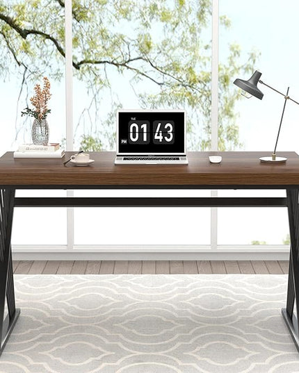 FOLUBAN Home Office Desks, Modern Wood and Metal Writing Study Work Table, Industrial Computer Desk for Bedroom Living Room, Rustic Walnut, 47 Inch