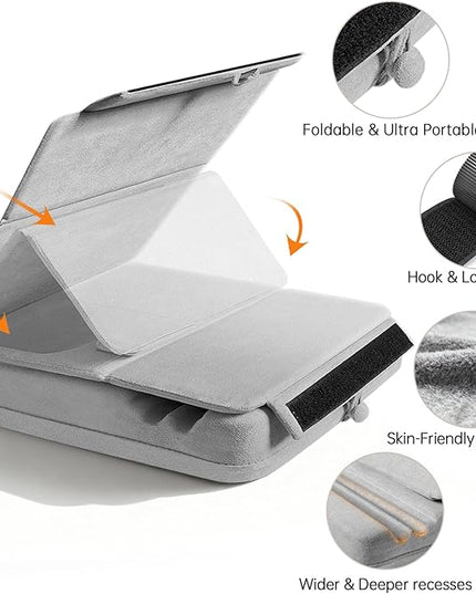 TpeeTeek Tablet Pillow Stand with Storage, Foldable iPad Holder for Lep, Bed, Sofa, and Desk - Soft Pad Dock with Pocket and Stylus Mount Compatible with 4-13" iPad Pro/Air/Mini, Galaxy Tab, Kindle