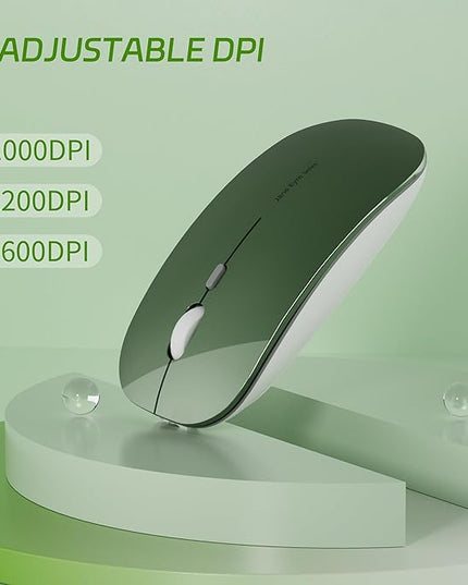 Uciefy Q5 Slim Rechargeable Wireless Mouse, 2.4G Portable Optical Silent Ultra Thin Wireless Computer Mouse with USB Receiver and Type C Adapter, Compatible with PC, Laptop, Desktop (Blackish Green)