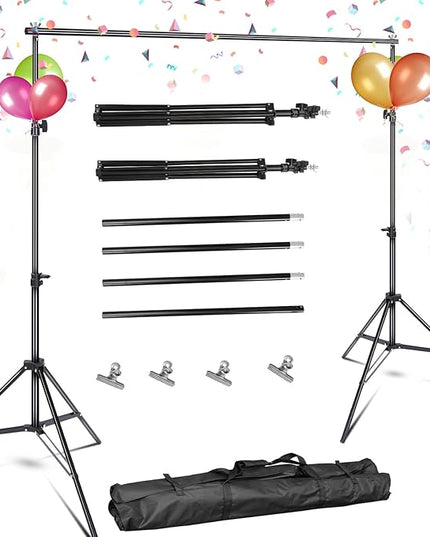 10ft Adjustable Backdrop Stand Kit, Heavy-Duty Photography Background Support System with Clamps & Carry Bag, Photo Video Studio Backdrop Stand for Parties, Weddings, Green Screen & Banner Display
