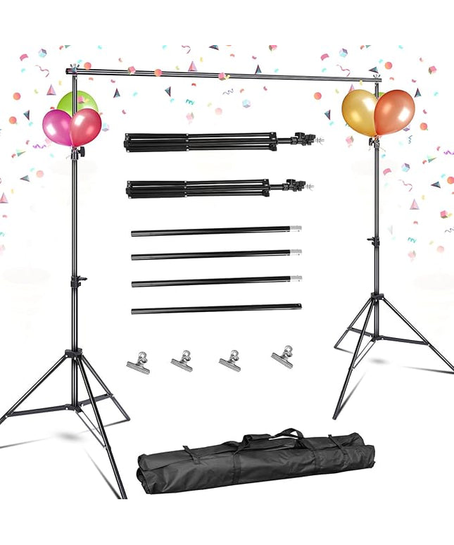 10ft Adjustable Backdrop Stand Kit, Heavy-Duty Photography Background Support System with Clamps & Carry Bag, Photo Video Studio Backdrop Stand for Parties, Weddings, Green Screen & Banner Display