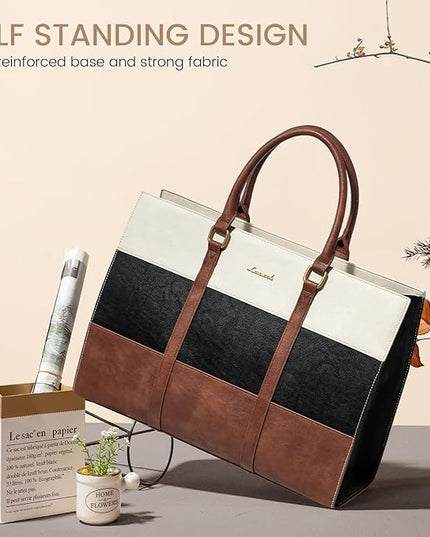 LOVEVOOK Laptop Bag for Women, 15.6 Inch Laptop Tote Bag, Vintage Leather Work Bags for Women, Waterproof Computer bag with Clutch Purse, Large Capacity Briefcase, Business Office Bag