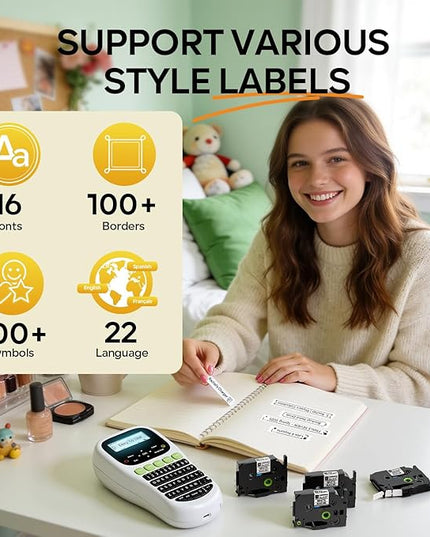 Label Maker Machine with Tapes, Label Maker Bundle 4-Label Tapes Included, Label Maker with Backlit Screen & Waterproof-Labels Laminated, H1100 Handheld Portable Labeler Machine for Home Office Gifts
