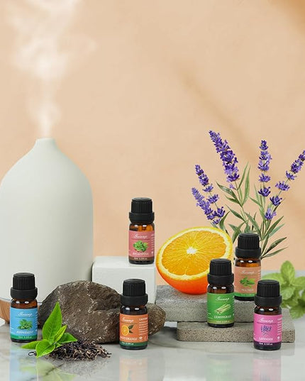 Essential Oils Set-Top 6 Organic Blends for Diffusers,Candle Making,Aromatherapy,Humidifiers,Gifts - Peppermint,TeaTree,Lavender,Eucalyptus,Lemongrass,Orange(6X0.33 fl oz)
