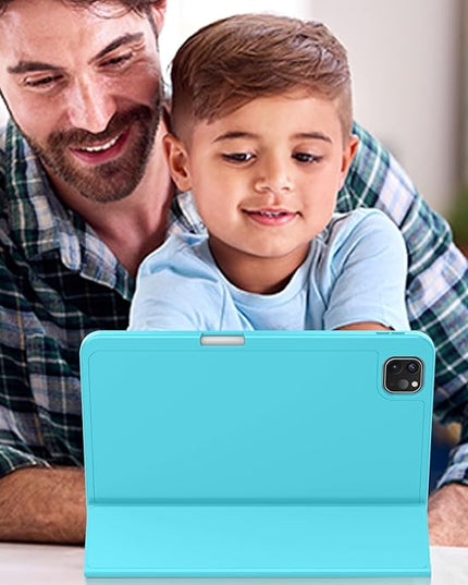 ZryXal iPad Pro 11 Inch Case (M5) 2025/ (M4) 2024 (Model: A2836/A2837/A3006), Trifold Stand Smart Cover with Pencil Holder and Soft TPU Back, Auto Wake/Sleep (Cyan)