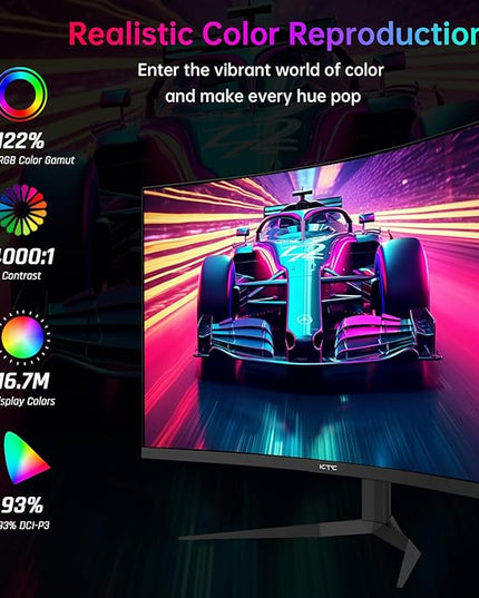 KTC 32 Inch 240Hz Curved Gaming Monitor, 2K 1440P Computer PC Monitor with 1000R 1ms Frameless, Adaptive Sync,122% sRGB, HDMI, DisplayPort, Tilt Adjustable, H32S25E
