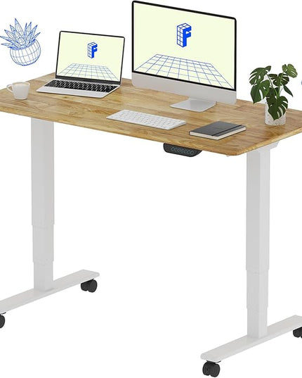 FLEXISPOT E6 MAX Solid Wood Dual Motor 48x24 Inch 3-Stage Heavy Duty Standing Desk, 330lbs Weight Capacity, Height Adjustable Desk w/Cable Management & Wheels(Butcher Block Rubberwood + White Frame)