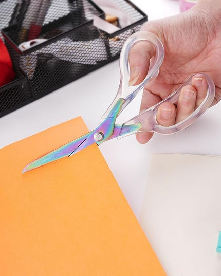 SCAIKTIG Acrylic Scissors, 4-Pack (9.4"/8"/6.8"/4"), Clear Comfort-Grip Handles, Titanium Coated Blades, Sharp, Heavy Duty, Ambidextrous, Transparent + Rainbow
