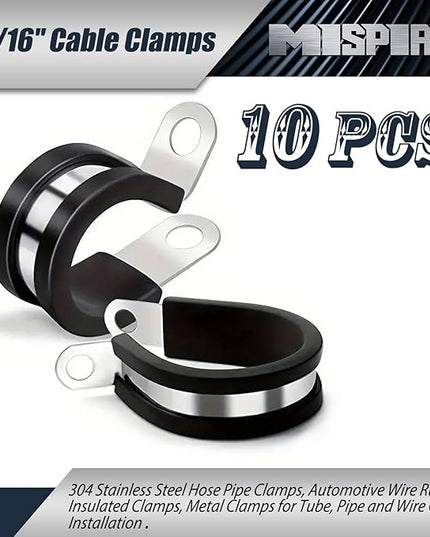 Cable Clamps 5/16 inch 10 Pack, 304 Stainless Steel Hose Pipe Clamps, Automotive Wire Rubber Insulated Clamps, Metal Clamps for Tube, Pipe and Wire Cord Installation by MISPIRE