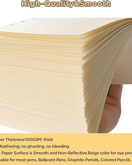 A6 6-Hole Blank Loose-Leaf Paper, Beige – Refill Pages for Standard A6 6-Ring Binder, Journals, Planners – Ideal for Office, Study, Recipes, Travel & Budgeting – Pack of 2 (80 Sheets per Pack)