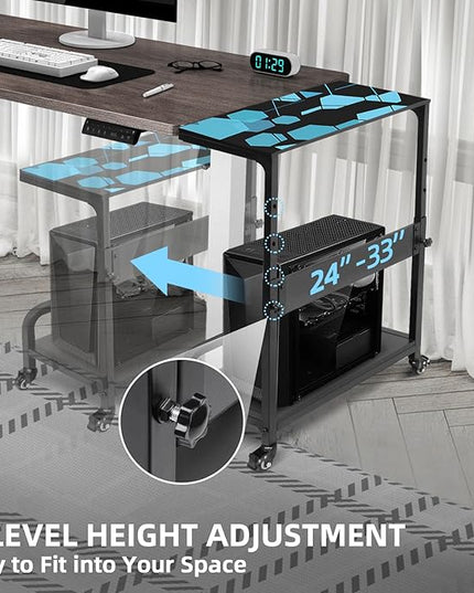Height Adjustable Computer Tower Stand, Compact Printer Stand, 2 Tier for ATX Case, Extra Large CPU Floor Stand PC Tower Stand CPU Holder Cart with Guard Rail 32.7" X 21.6" X 15.8", Blue