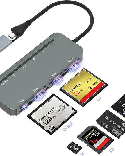 6 in 1 Memory Stick Pro Duo Card Reader, Memory Stick Pro Duo Adapter USB C for SD/TF/CF/MS/XD/Cfast Cards, SD Card Reader for iPhone, Tablet, Laptop, Windows, Android, Camera, Trail Camera