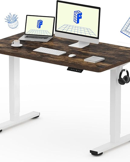 FLEXISPOT EN1 One-Piece Standing Desk with 1-Inch Thick Seamless Desktop, 48"x24" Electric Height Adjustable Desk for Home Office, Multi-Monitor Setups & Easy Assembly, Rustic Brown