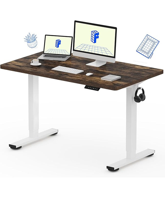 FLEXISPOT EN1 One-Piece Standing Desk with 1-Inch Thick Seamless Desktop, 48"x24" Electric Height Adjustable Desk for Home Office, Multi-Monitor Setups & Easy Assembly, Rustic Brown