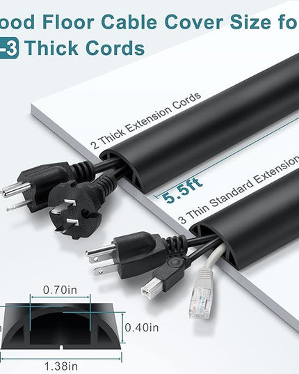 5.5FT Floor Cord Cover, Black Soft Cable Cover Floor, Large Size Extension Cord Covers for Floor, Power Cord Protector Floor Wire Cover - Cord Channel Diameter: 0.7" (W) x 0.4" (H)