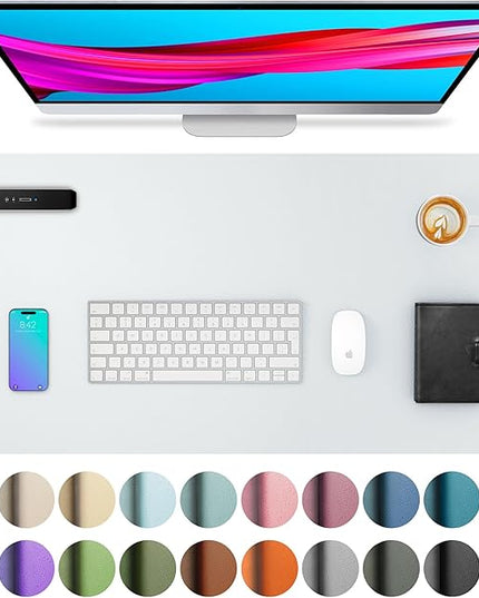 Aothia Leather Desk Pad Protector, Office Mat, Large Mouse Pad, Non-Slip PU Leather Blotter, Laptop Desk Pad, Waterproof Writing Pad for Office and Home (Barely Grey, 31.5" x 15.7")