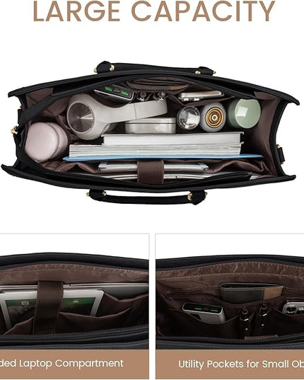 LOVEVOOK Laptop Bag for Women 15.6 Inch Laptop Tote Bag Vintage Leather Work Bags for Women Professional Computer bag