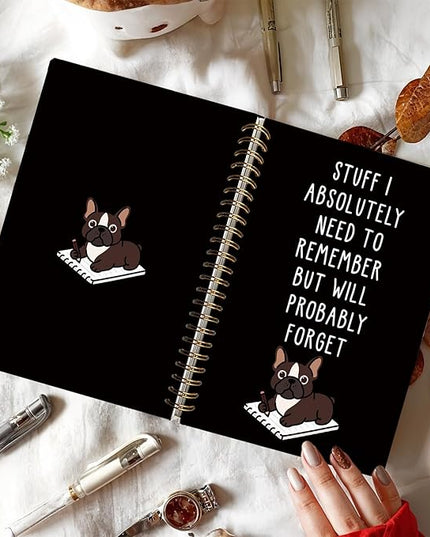 LIANGW Funny French Bulldog Notebook Journal Gifts for Women & Men, Frenchie Gifts for Women, for Coworkers, Black Hardcover Spiral Notebook 5.5x8.3 Inch