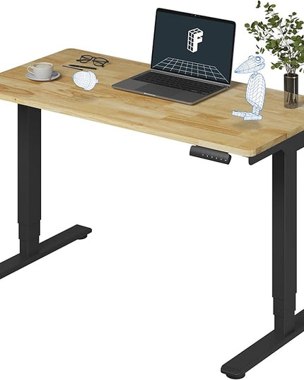 FlexiSpot E6 Solid Wood 3-Stage Dual Motor 48 x 24 Electric Standing Desk, Holds 220 lbs, Adjustable Height w/ Memory Presets, Butcher Block Rubberwood Desktop & Black Frame, Ships in 2 Boxes