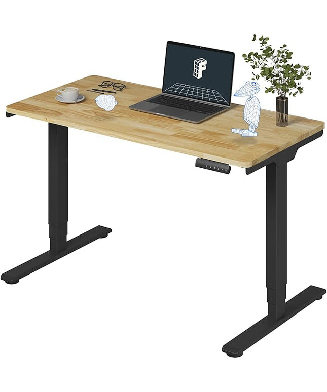 FlexiSpot E6 Solid Wood 3-Stage Dual Motor 48 x 24 Electric Standing Desk, Holds 220 lbs, Adjustable Height w/ Memory Presets, Butcher Block Rubberwood Desktop & Black Frame, Ships in 2 Boxes