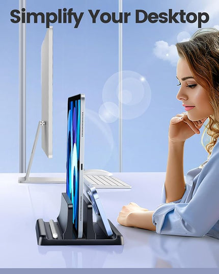 Vaydeer Vertical Laptop Stand Holder Organizer Plastic Adjustable Desktop Notebook Dock Space-Saving 3 in 1 for All MacBook Pro Air,Mac,HP,Dell,Microsoft Surface,Lenovo,up to 17.3 inches (Black)