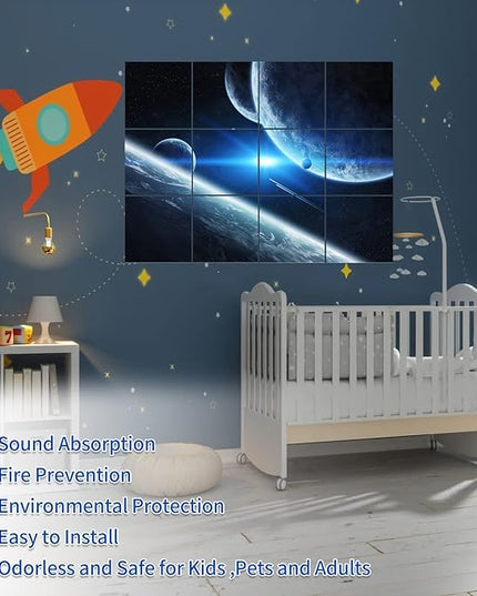 Dmsky Art Acoustic Panels,48“x36”Acoustical Wall Panel, Decorative Sound Absorbing Panel for Walls, Studio Acoustic Treatment Soundproof Wall Panel（12 Pack,Space）