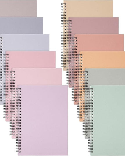 Fuutreo 12 Pcs Spiral Notebook for Work A5 8.3 x 5.7 Inch College Ruled Spiral Journal Notebook Kraft Cover Ruled Paper, 12 Color, 60 Sheets, 120 Pages for Office School(Macaron Color)