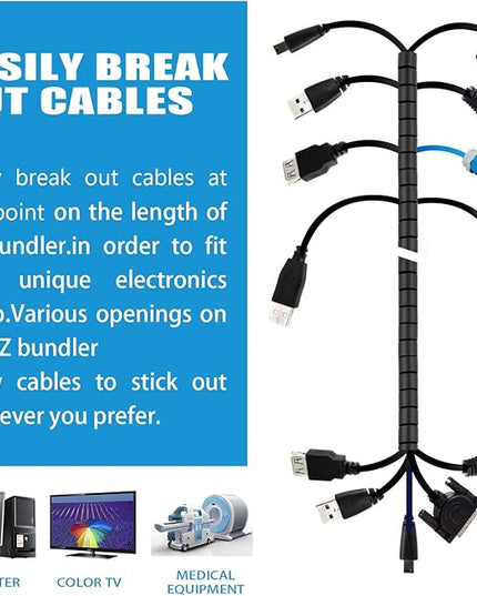 Cable Management Sleeve 19.7ft Cable Organizer Coiled Tube Wire Wrap Cable Sleeve for Home Office PC TV White