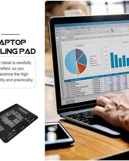 HOMSFOU Silent Laptop Cooling Fan Pad with Anti-Slip Plastic Bracket, Notebook Cooler Stand for Desk Use, Black Laptop Riser Holder Compatible with Tablets and Computers