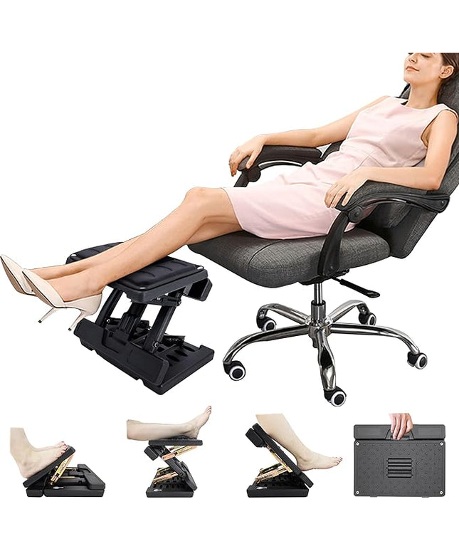 Adjustable Foot Rest and Footstool Under Desk, Ergonomic Leg Rest with Massage Roller, Height & Angle Adjustable, Detachable Cushion for Office and Home (Black)