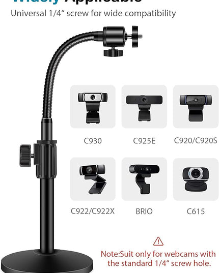 InnoGear Webcam Stand for Desk, Camera Stand Mount Gooseneck Arm for Logitech Webcam C922 C930e C920S C920 C615 C960 C920x BRIO 4K NexiGo N60, Phone Mount, Right Light, GoPro with 1/4" Thread