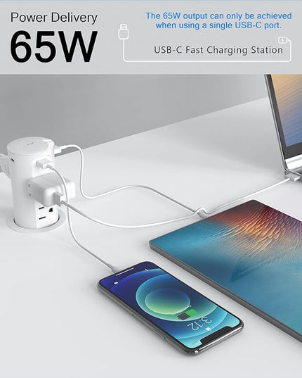 Pop up Outlet for Countertop,65W USB C Fast Charging Port,2.5-inch Hole Desktop Power Grommet,Recessed Power Strip,4 Outlets 4 USB Ports,15Amp Tamper Resistant Receptacle,ETL Listed (White)