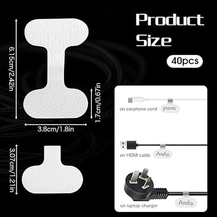 Cord Labels 40 Pack White Hook and Loop Cable Tags for Electronics, Computers, and Chargers Reusable Cable Labels Wire Tags for Easy Identification and Organization