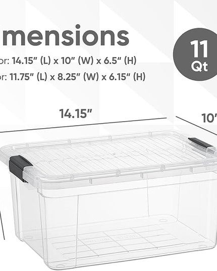 Superio Storage Bins with Lids - Clear Boxes for Organizing, Stackable Plastic Containers - BPA Free, Non-Toxic, Odor Free, Organizer for Home, Office, Dorm(8 Pack, 11 Qt)
