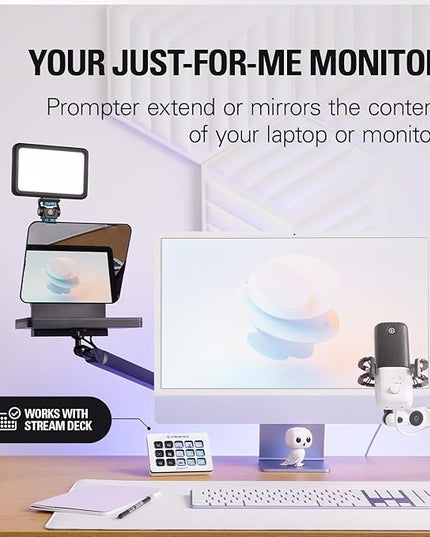 Elgato Prompter – Teleprompter with Built-in Screen for YouTube, Twitch, Zoom and More, 1080 pixels, Supports DSLR/Webcam/Smartphone, Drag & Drop Monitor Display, Works with Mac/PC & Stream Deck