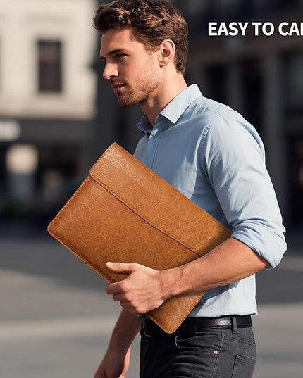 13 inch Genuine Leather Laptop Sleeve for MacBook Air 13 inch M4 M3 M2 M1 2025-2018 & MacBook Pro 13 inch M2 M1 2025-2016，Protective Case Cover with Magnetic Closure,Yellow Brown