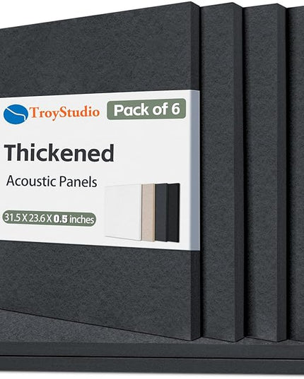 TroyStudio Thickened Acoustic Panels, 31.5 x 23.6 x 0.5 Inches Pack of 6 Felt Wall Decor Tile Sound Absorbing Board, Noise Reverb Echo Dampening Soundproof Padding for Door Music Recording Home Studio