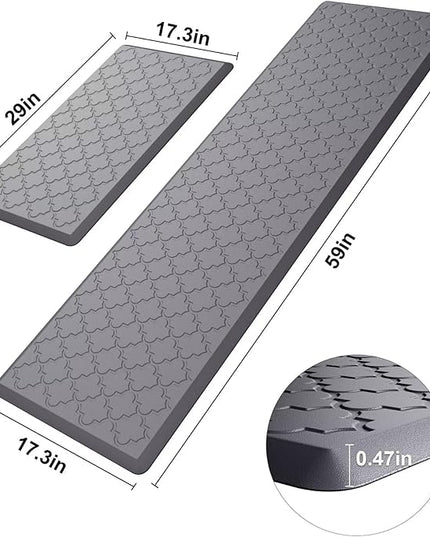 Kitchen Mats for Floor 2 Piece - Anti Fatigue Mats for Kitchen Floor - Non Slip Cushioned Rugs for Standing, Office, Sink, Laundry, Grey