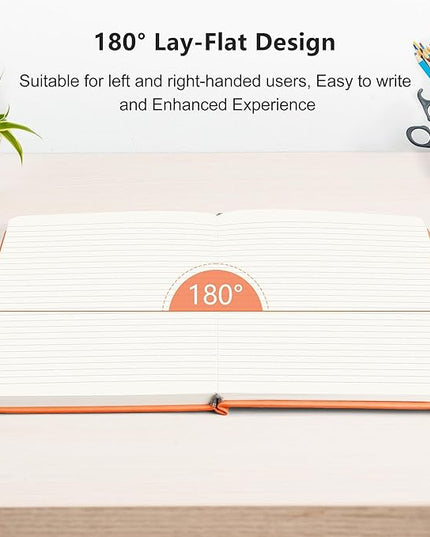 RETTACY Lined Journal Notebook, 192 Numbered Pages, A5 Medium Size (5.7'' x 8.3''), for Men & Women, Journaling, Writing, Work & Office, Leather Hardcover, 100 GSM Thick Paper (Orange)