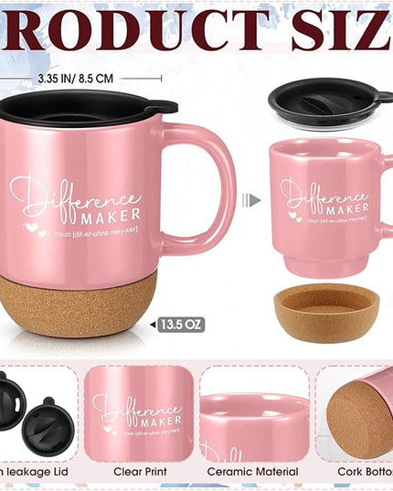 4 Pcs Difference Maker Gift for Women Men Teacher Employee Appreciation Gift for Coworker Staff Coach Difference Maker Mug Notebook Scented Candle Motivational Ballpoint Pen for Valentines(Pink)