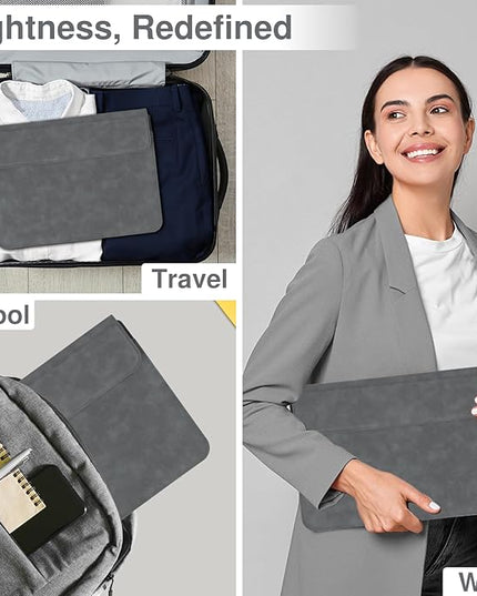 Allinside 13-14 Inch Laptop Sleeve Case for MacBook Pro 14" 2021-2024/MacBook Air 13" 2010-2017/MacBook Pro 13" 2010-2015, Waterproof Matte PU Leather Sleeve Cover with Stand & Accessory Pouch, Gray