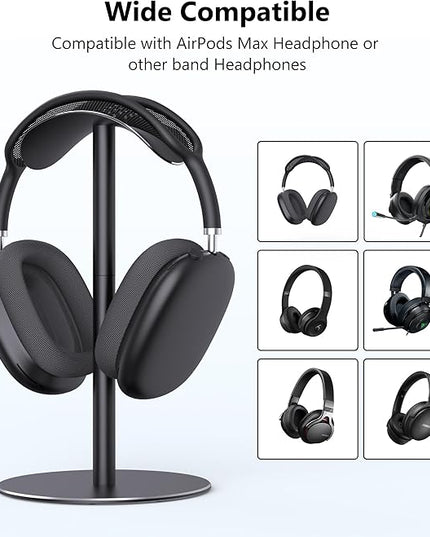 Headphone Stand for AirPods Max, Headset Stand for Desk with Curved Headphone Rest & Anti-Slip Base, Aluminum Alloy Headphones Holder for On-Ear/Over-Ear Headphone/Gaming Headset, Black