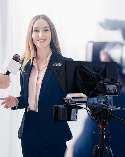 FEELWORLD TP16 16 Inch Folding Teleprompter for Up to 16" Tablet Horizontal Vertical Prompt for Live Streaming Interview Speech Online Teaching Vlogger with APP Remote Control Carry Case